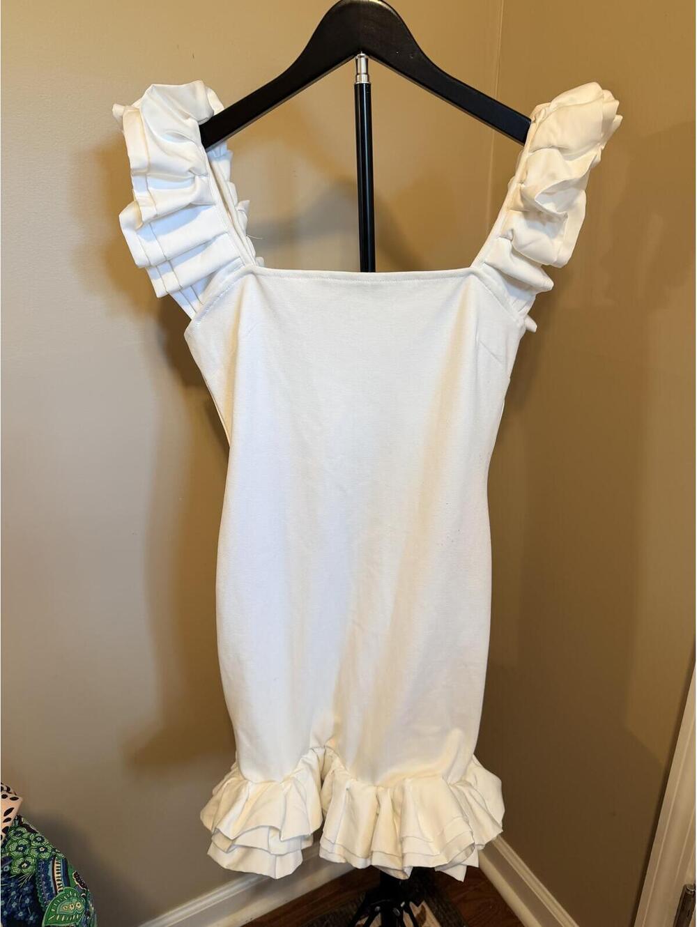 Mable White Ruffle Strap Mini Dress Size Medium Bridal Shower Cottagecore